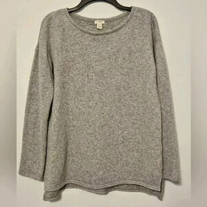 J. Crew B3497 Gray Cotton Wool Pullover Scoop Sweater Size Medium EUC